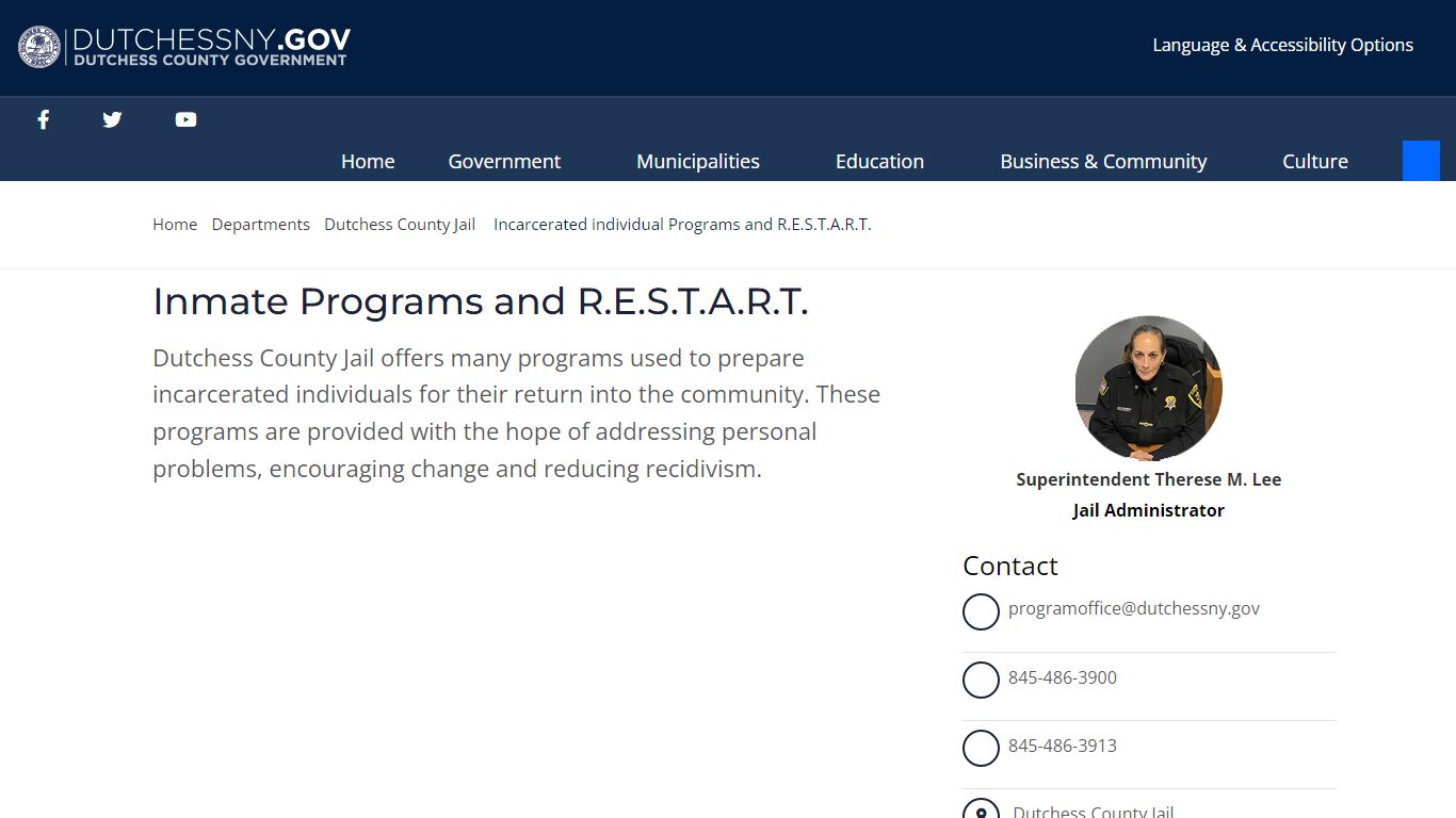 Incarcerated individual Programs and R.E.S.T.A.R.T.