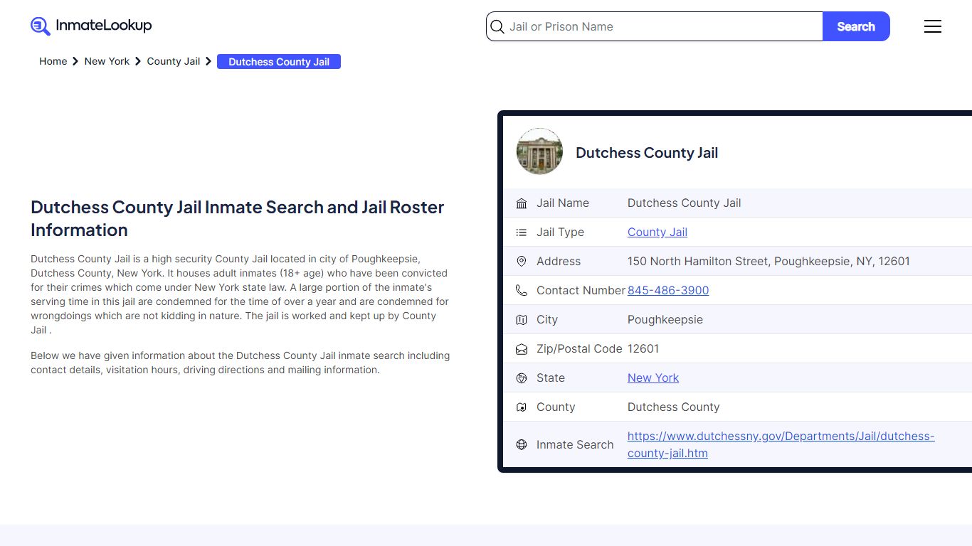 Dutchess County Jail Inmate Search and Jail Roster Information